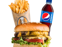 Биф чизбургер комбо (Pepsi/Mirinda/7UP на выбор, бургер, фри)